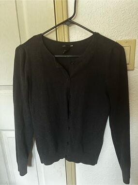 H&M Gray Womens Crewneck Button-Front Cardigan Sweater
